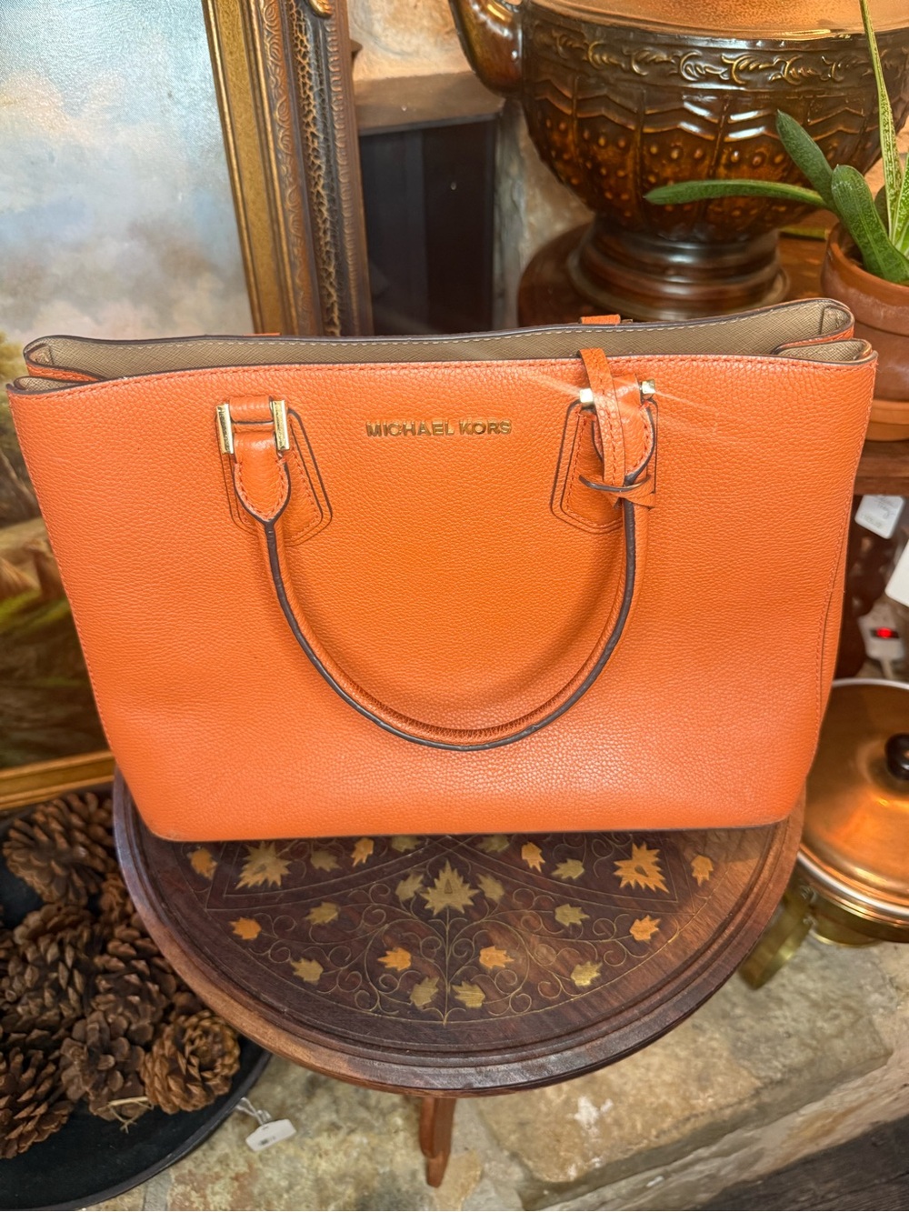Michael Kors Orange Pebbled Leather Tote